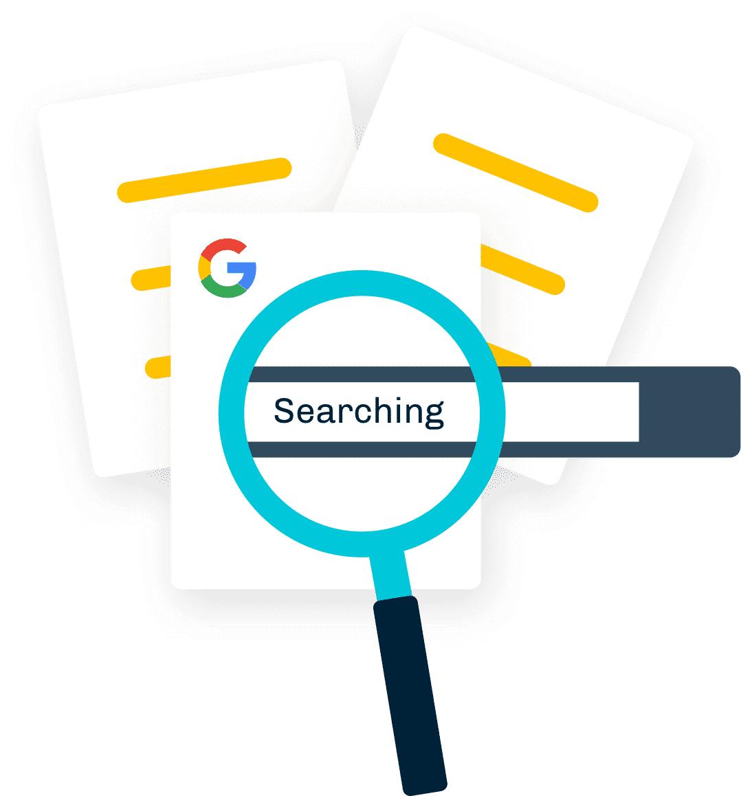 magnifying glass and a google search bar illustration