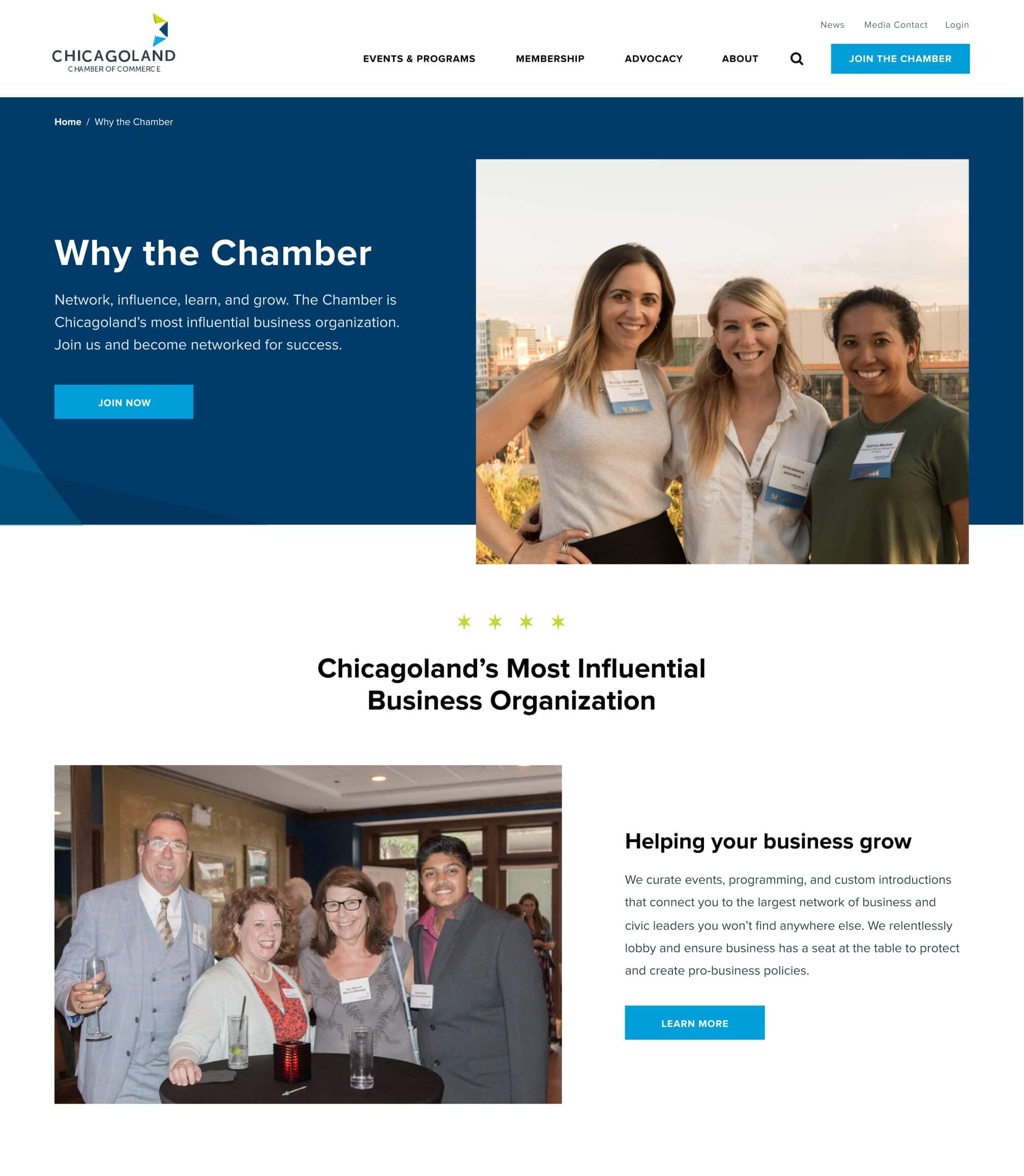 example of a landing page designed for the Chicagoland Chamber of Commerce