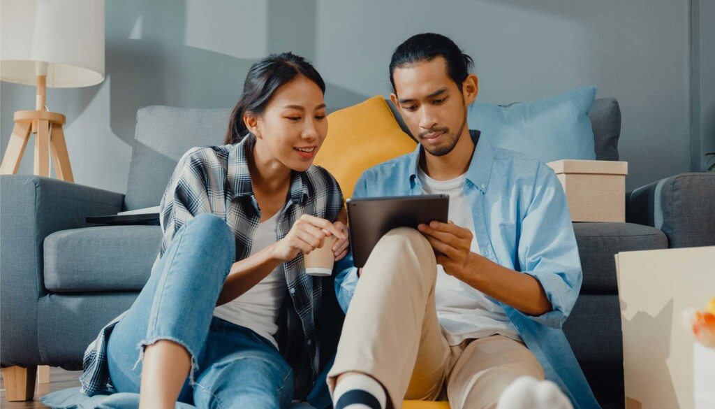 Premium Photo  Happy home living room asian woman watching tv