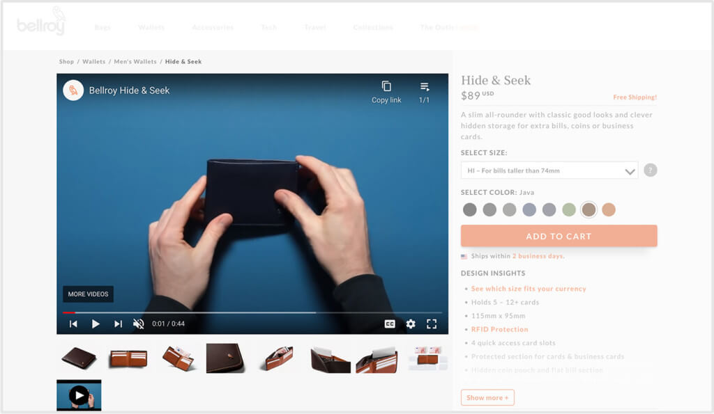 example of video being use on a product page